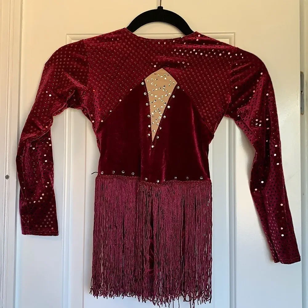 Artstone maroon velvet fringe dance costume Size Medium Child
